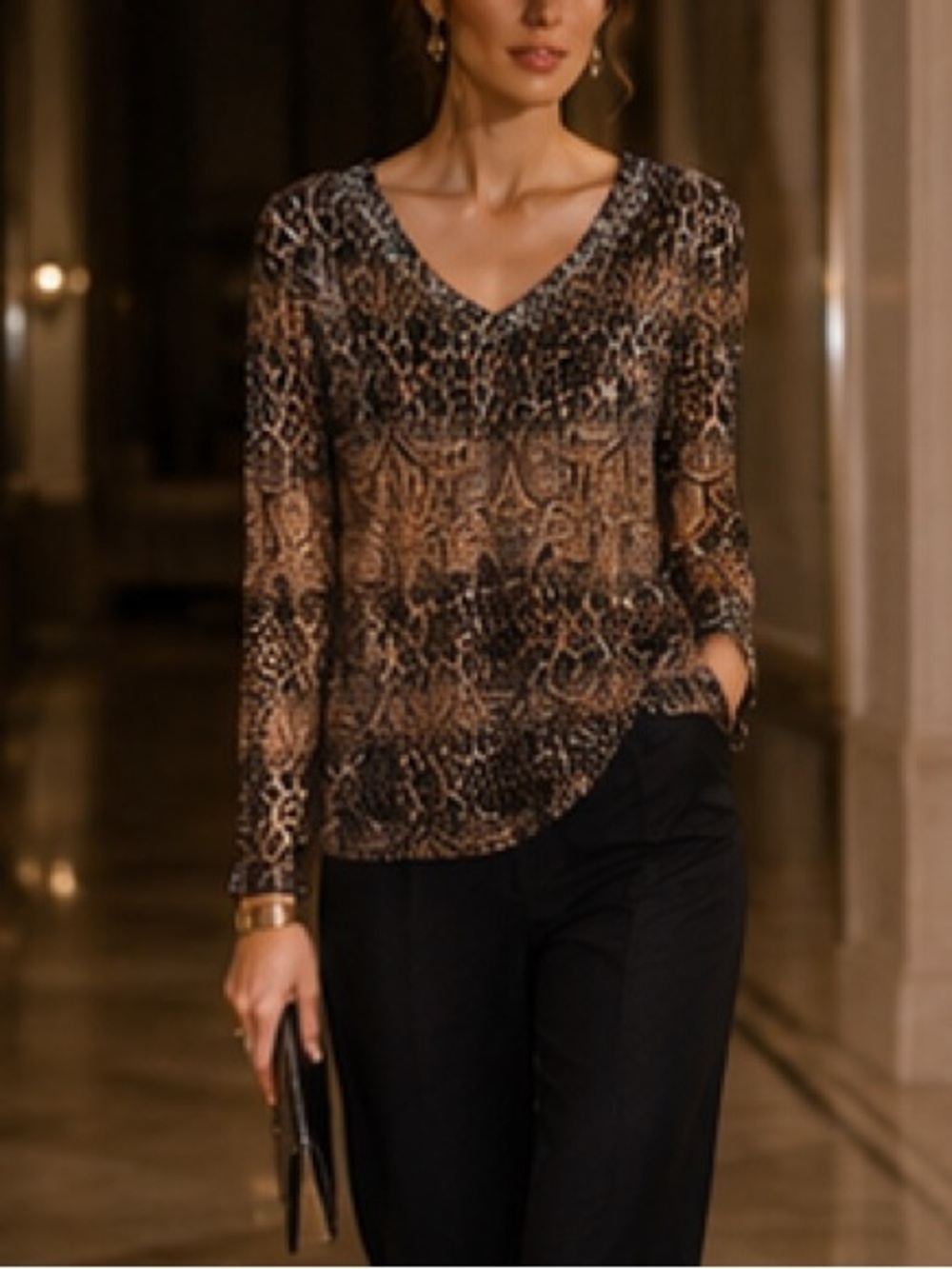 Damee Inc embellished knit top animal print 3/4 sleeves Size xl - Picture 8 of 10